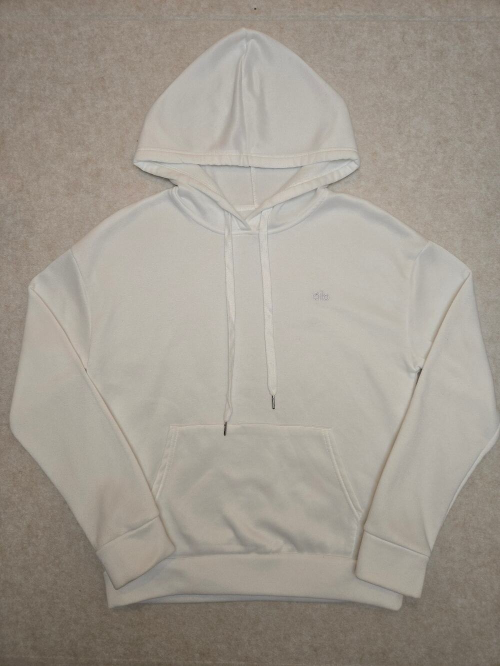 Alo Yoga White Fleece Pullover Hoodie Size Small Kangaroo Pocket